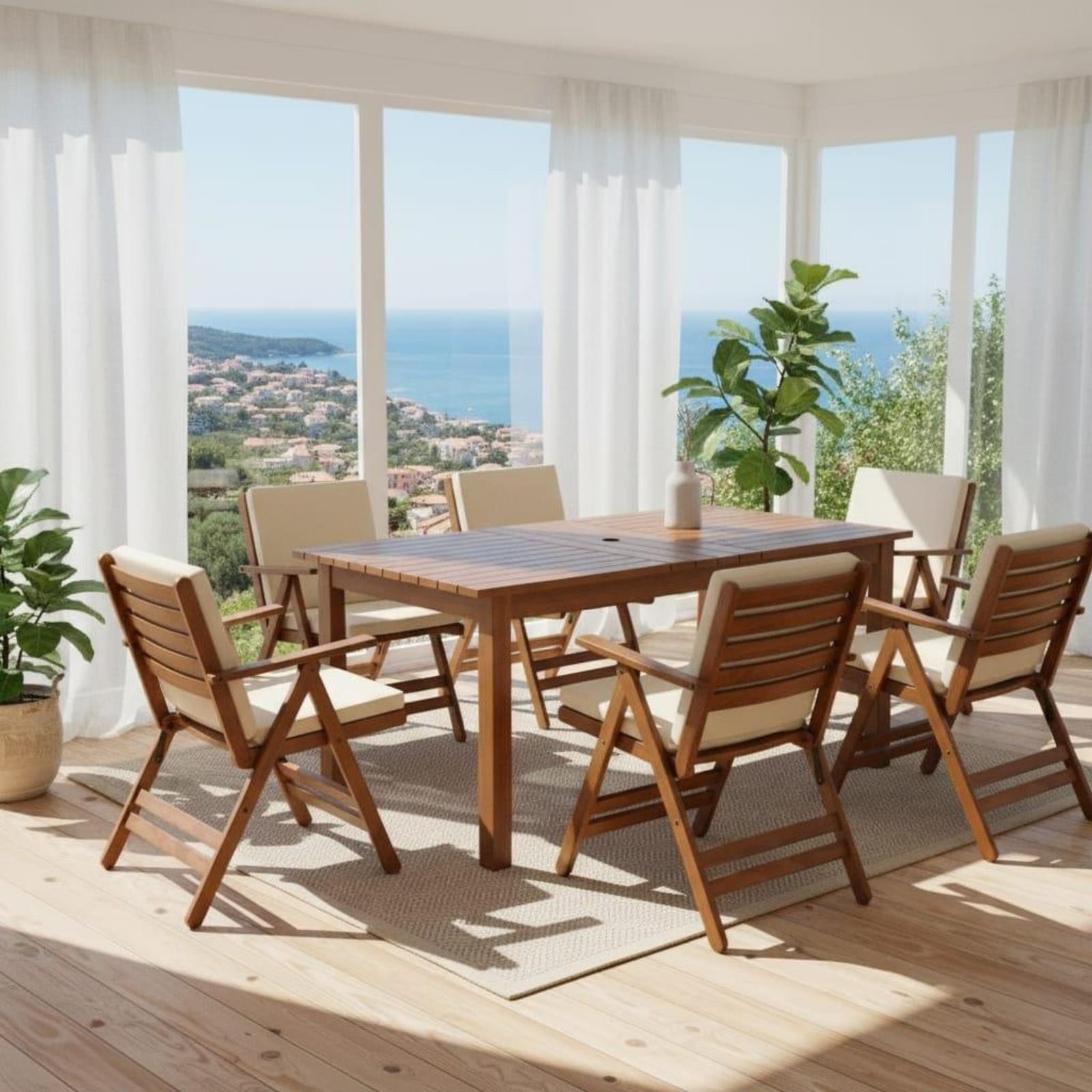 Antalya Ahşap Masa Sandalye Takımları - Düz Minderli 4 ve 6 Kişilik Bahçe Balkon Set