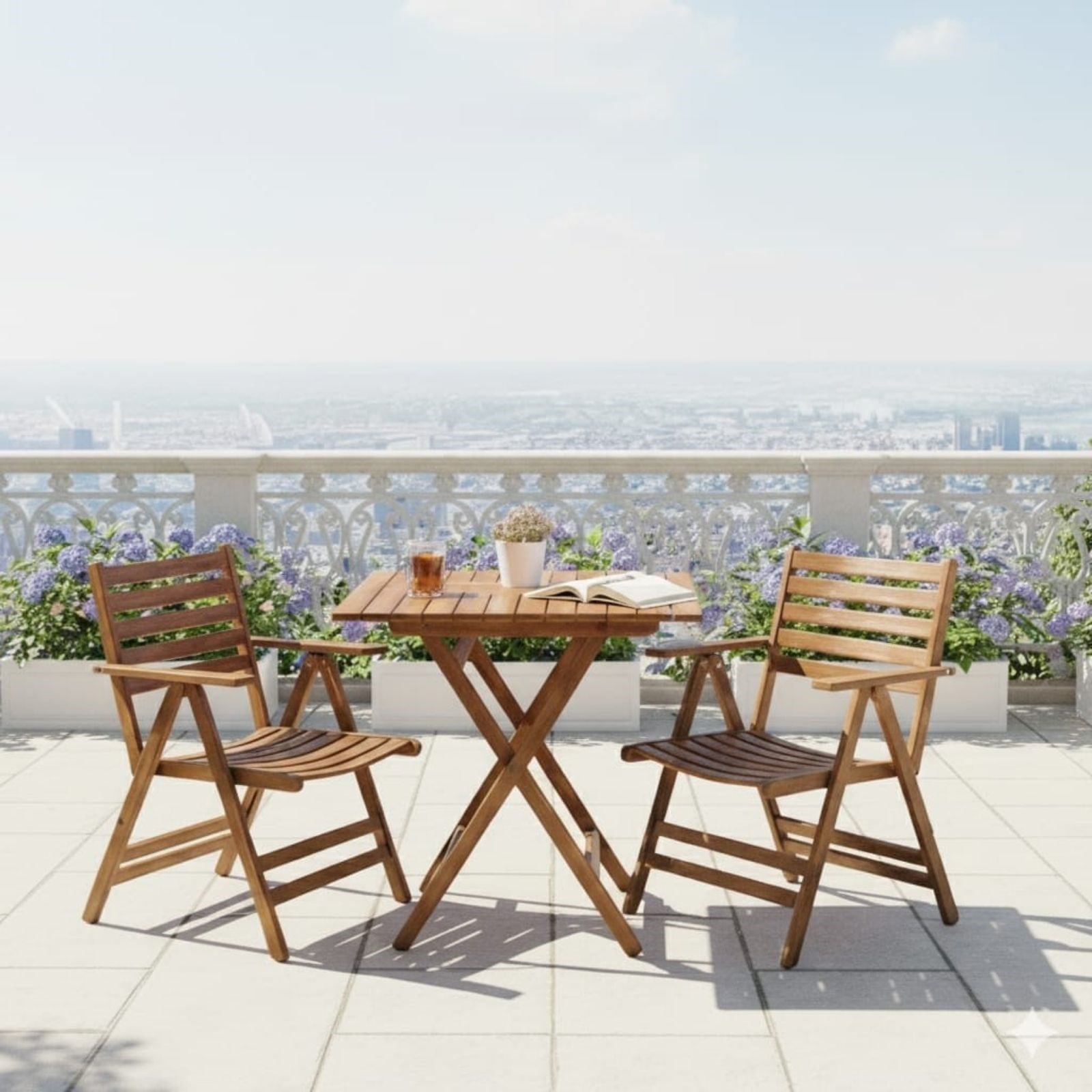 Antalya Ahşap Masa Sandalye Takımları -2 Kişilik Katlanır Bahçe Balkon Set