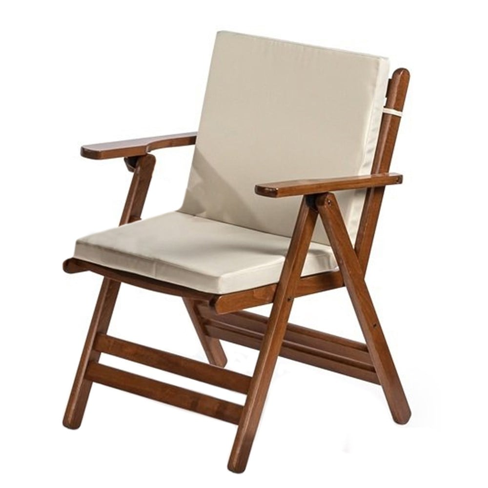 Antalya Katlanır Ahşap Bahçe Balkon Sandalyesi -Kolçaklı, Düz Minderli, 4 Kademe