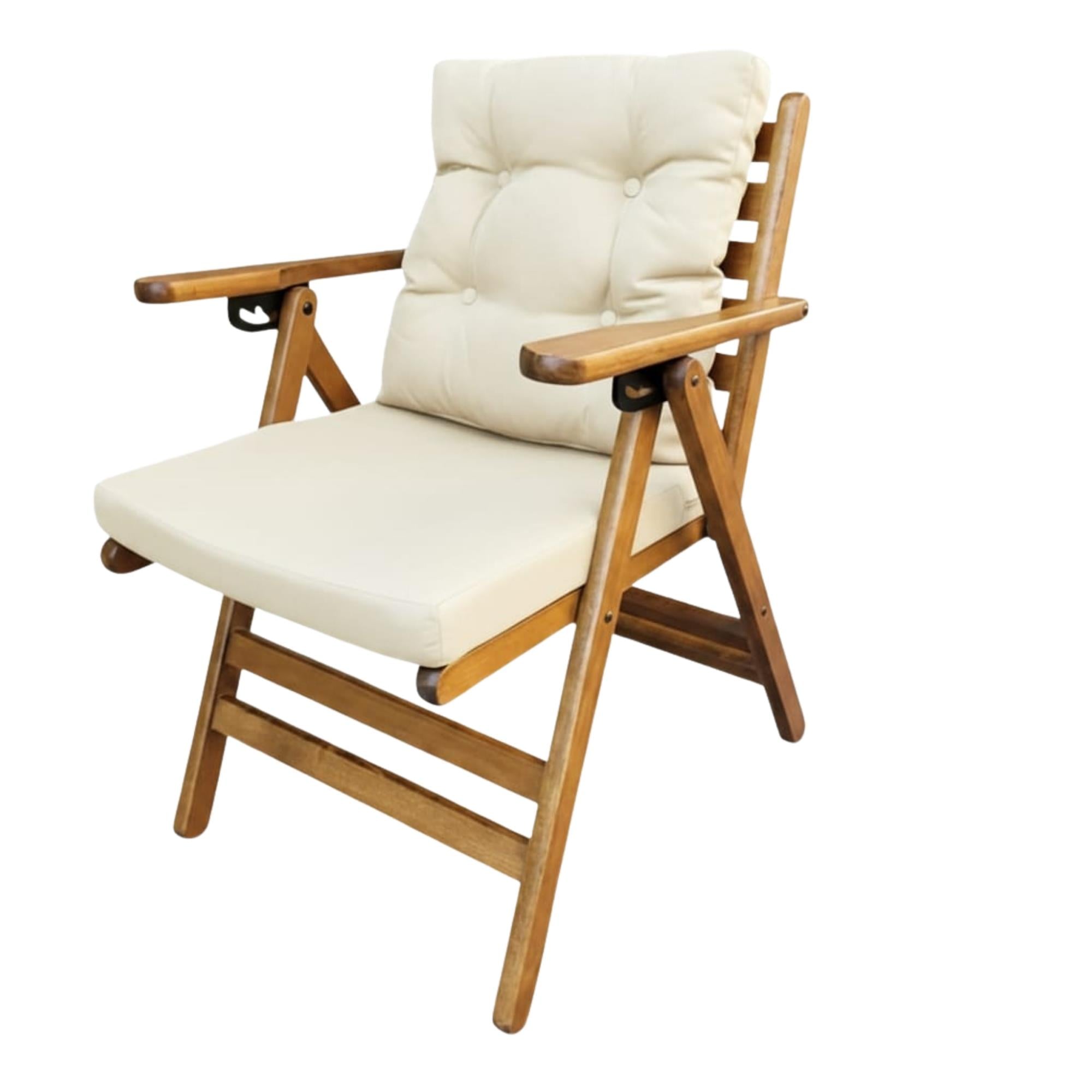 Antalya Katlanır Ahşap Bahçe Balkon Sandalyesi -Kolçaklı, Minderli, 4 Kademe