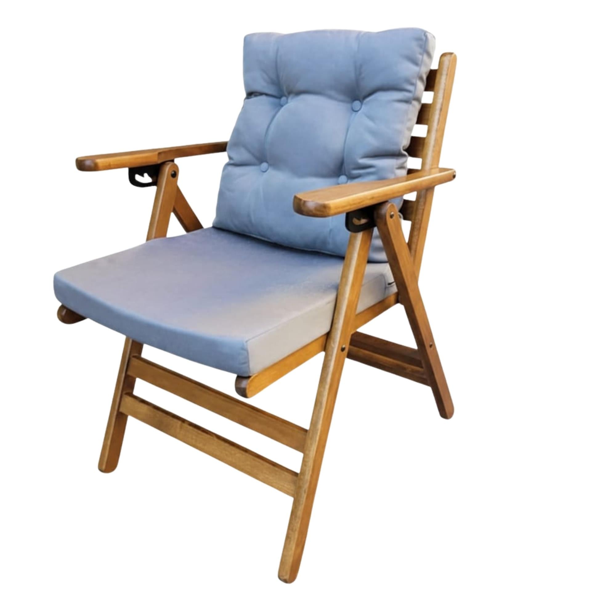 Antalya Katlanır Ahşap Bahçe Balkon Sandalyesi -Kolçaklı, Minderli, 4 Kademe