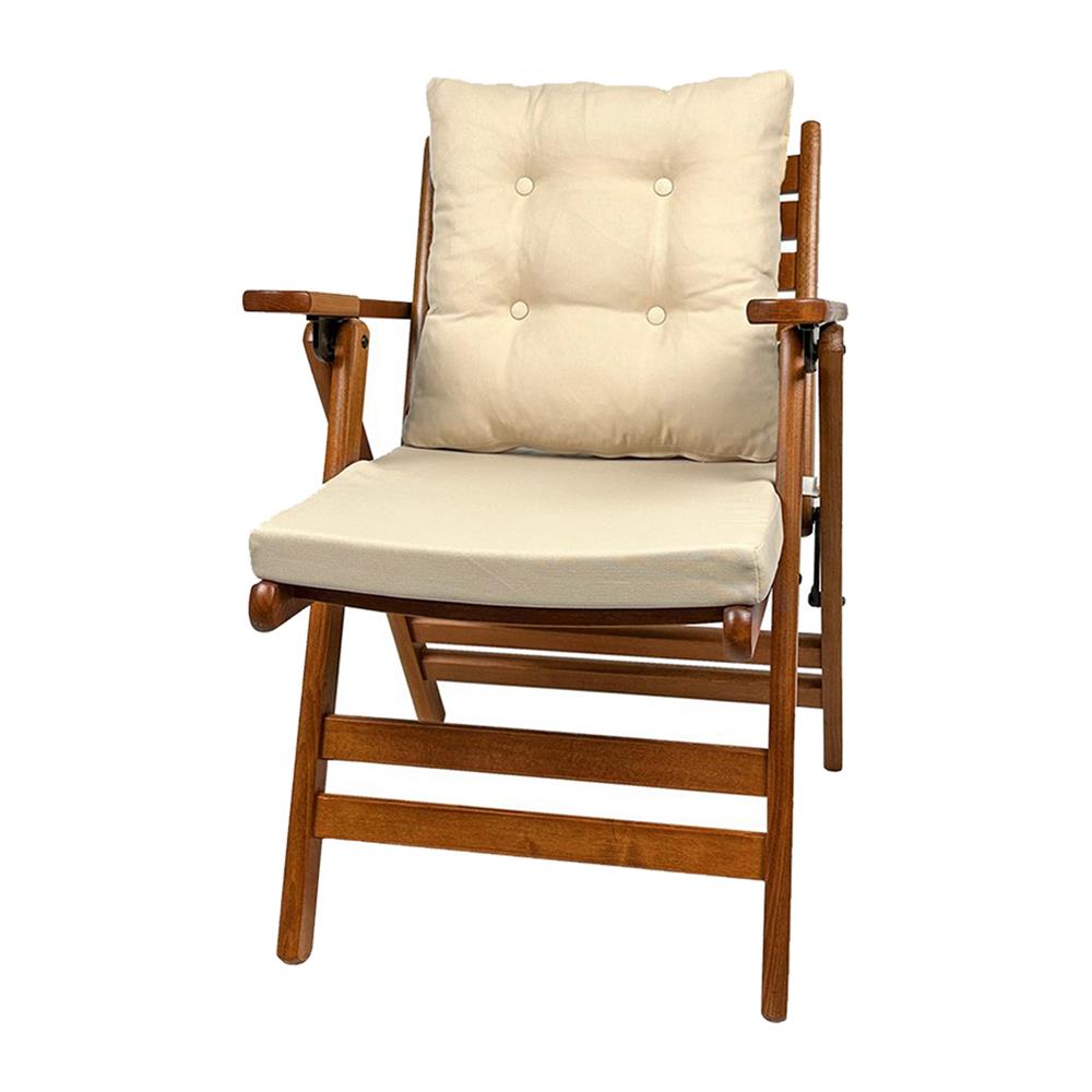 Antalya Katlanır Ahşap Bahçe Balkon Sandalyesi -Kolçaklı, Minderli, 4 Kademe