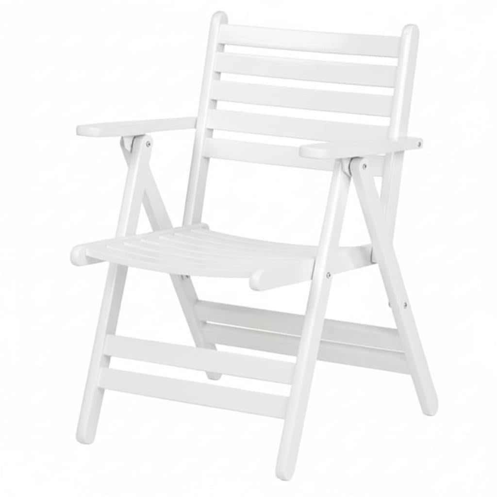 Antalya Kolçaklı Katlanır Sandalye Düz Minderli Beyaz - Ahşap Bahçe Balkon Sandalyesi  (London Chair - White)