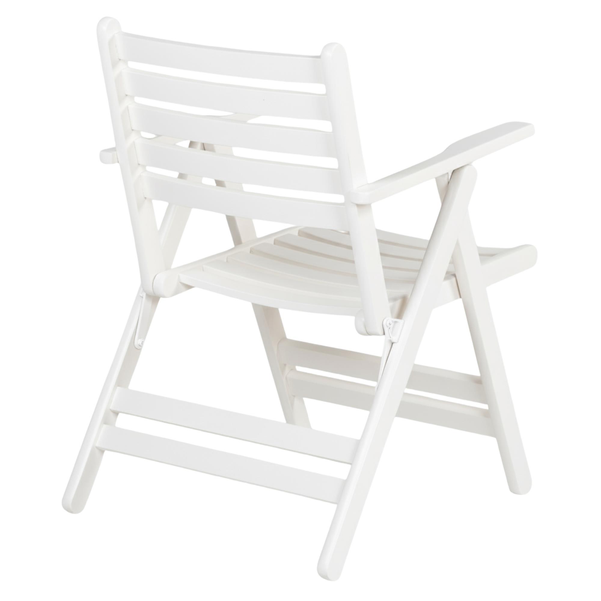 Antalya Kolçaklı Katlanır Sandalye Düz Minderli Beyaz - Ahşap Bahçe Balkon Sandalyesi  (London Chair - White)