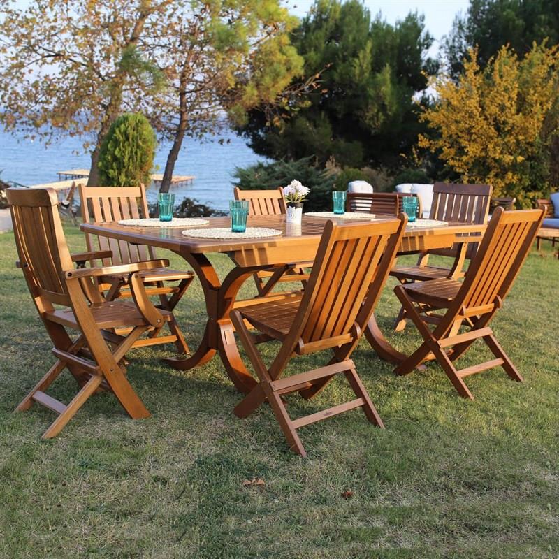 Avşa Side Ahşap Masa Sandalye Takımları -8 Kişilik Bahçe Balkon Set
