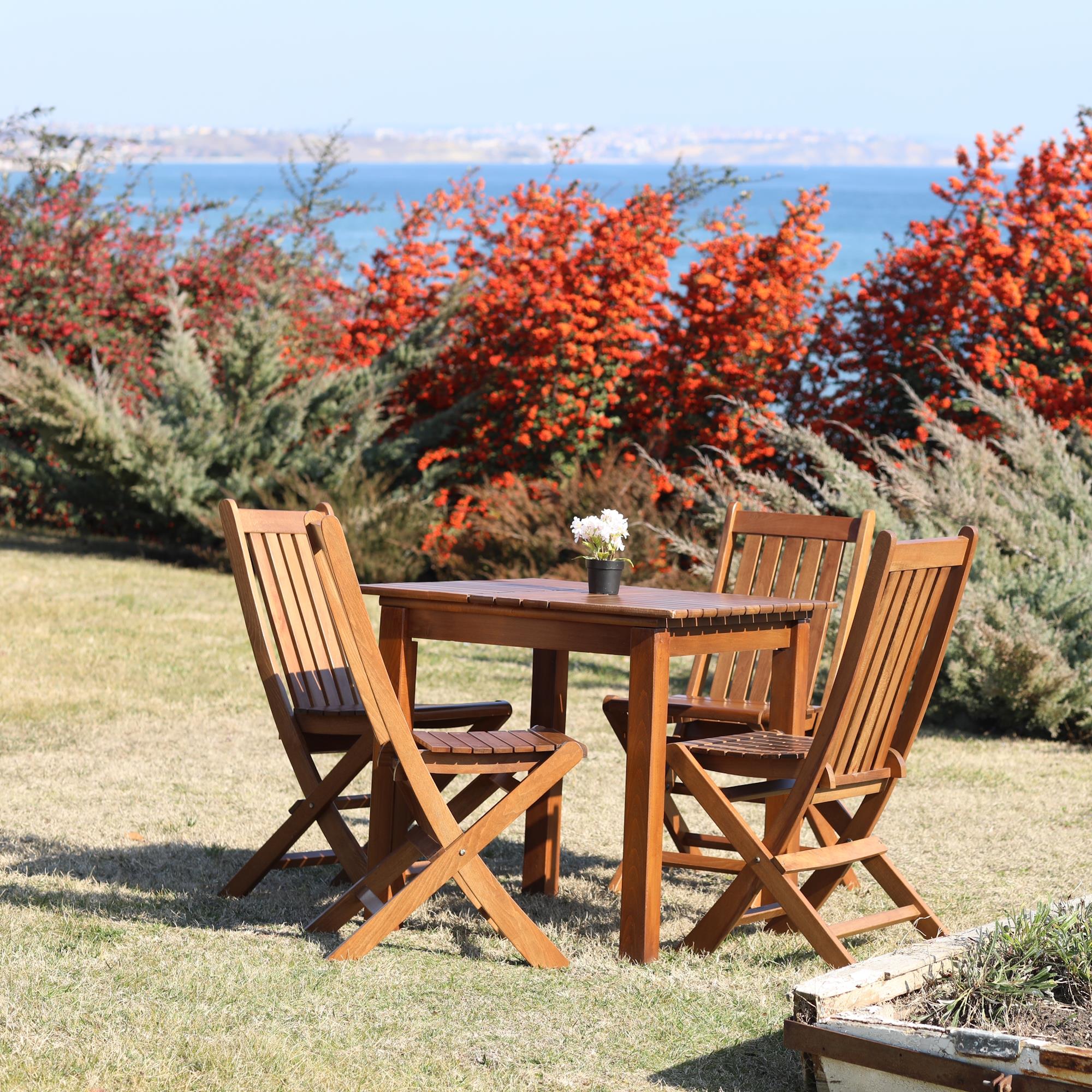 Avşa Ahşap Masa Sandalye Takımları - 4 Kişilik Bahçe Balkon Set Kare