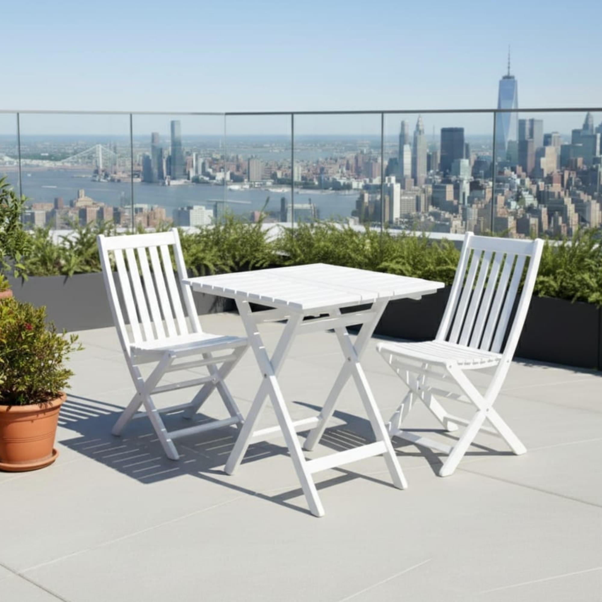 Avşa Ahşap Masa Sandalye Takımları Beyaz - 2 Kişilik Katlanır Bahçe Balkon Set