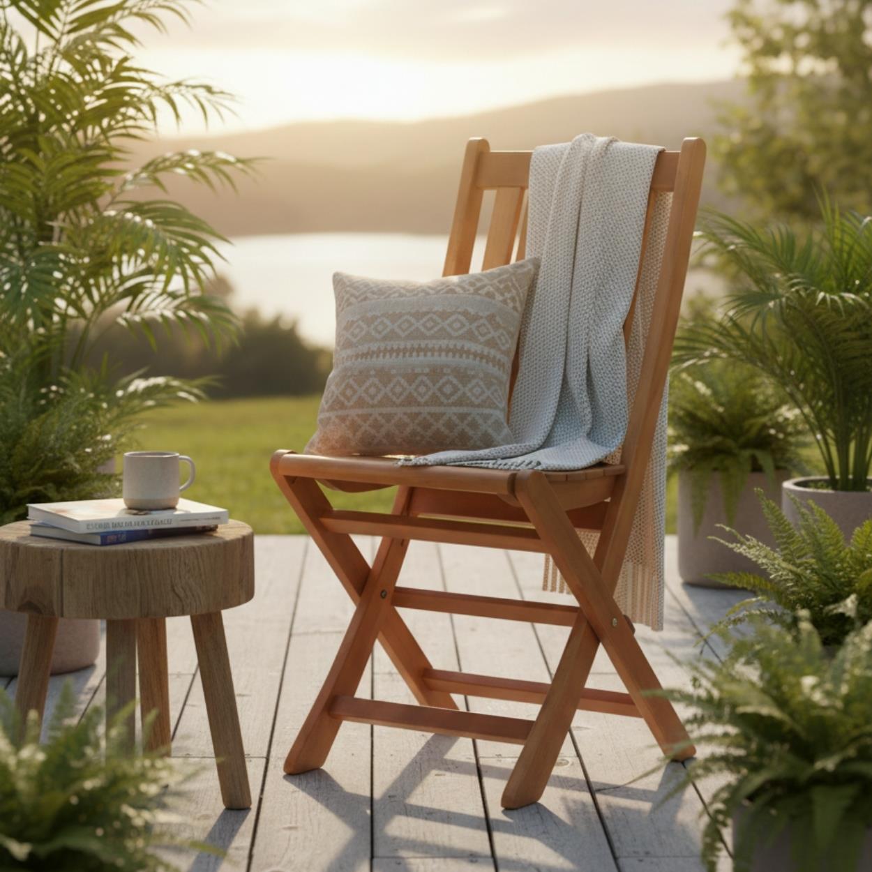 Avşa Katlanır Ahşap Bahçe Balkon Sandalyesi -Kolçaksız