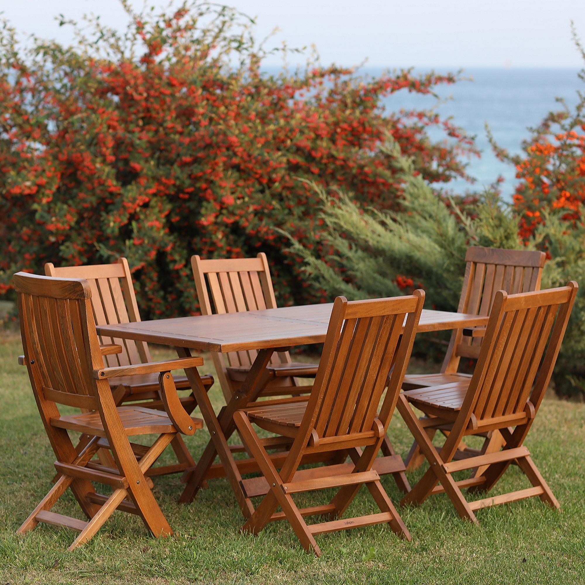 Avşa LX2 Ahşap Masa Sandalye Takımları - 6 ve 8 Kişilik Katlanır Bahçe Balkon Set