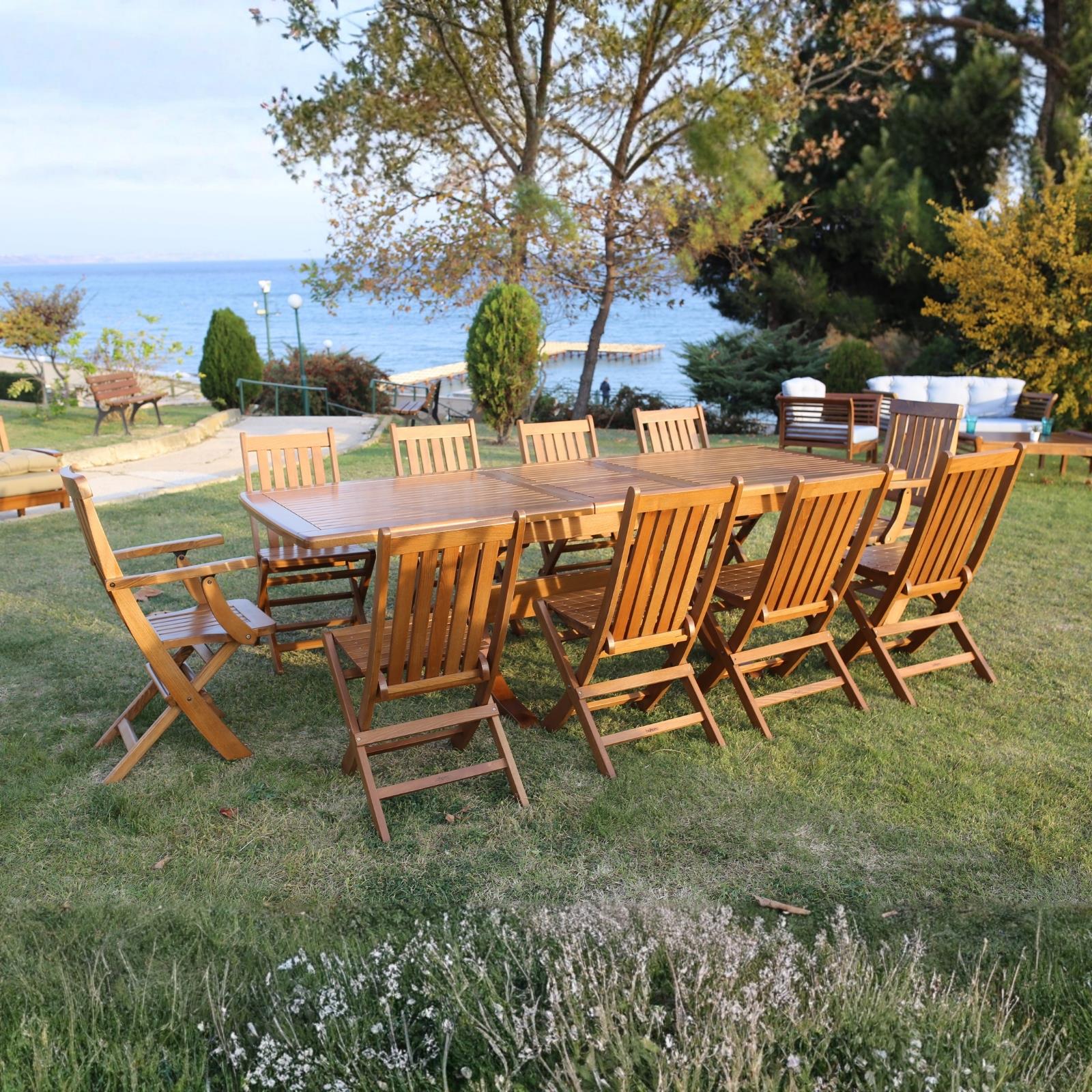 Avşa Side Ahşap Masa Sandalye Takımları -10 Kişilik Bahçe Balkon Set