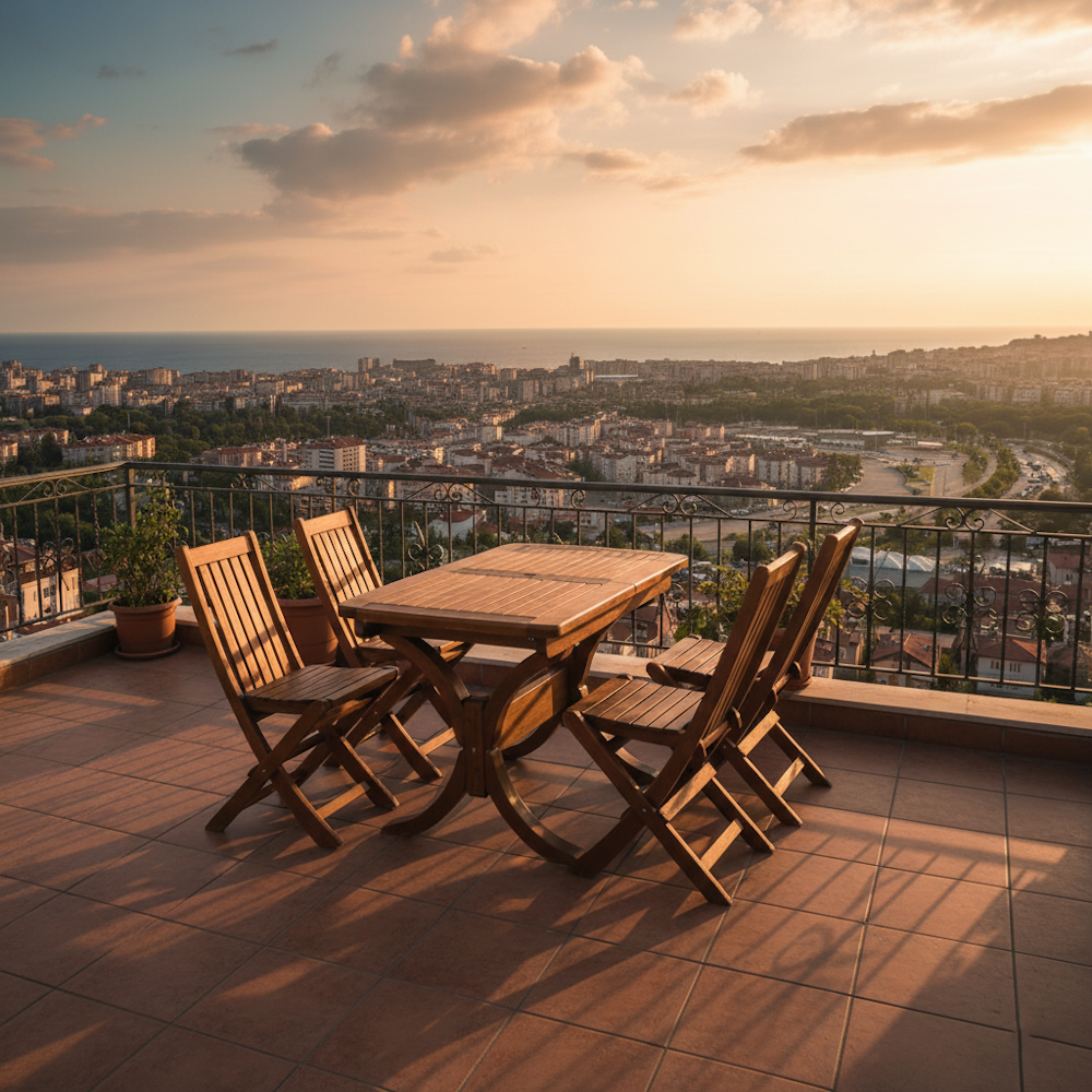 Avşa Side Ahşap Masa Sandalye Takımları - 4 Kişilik Bahçe Balkon Set