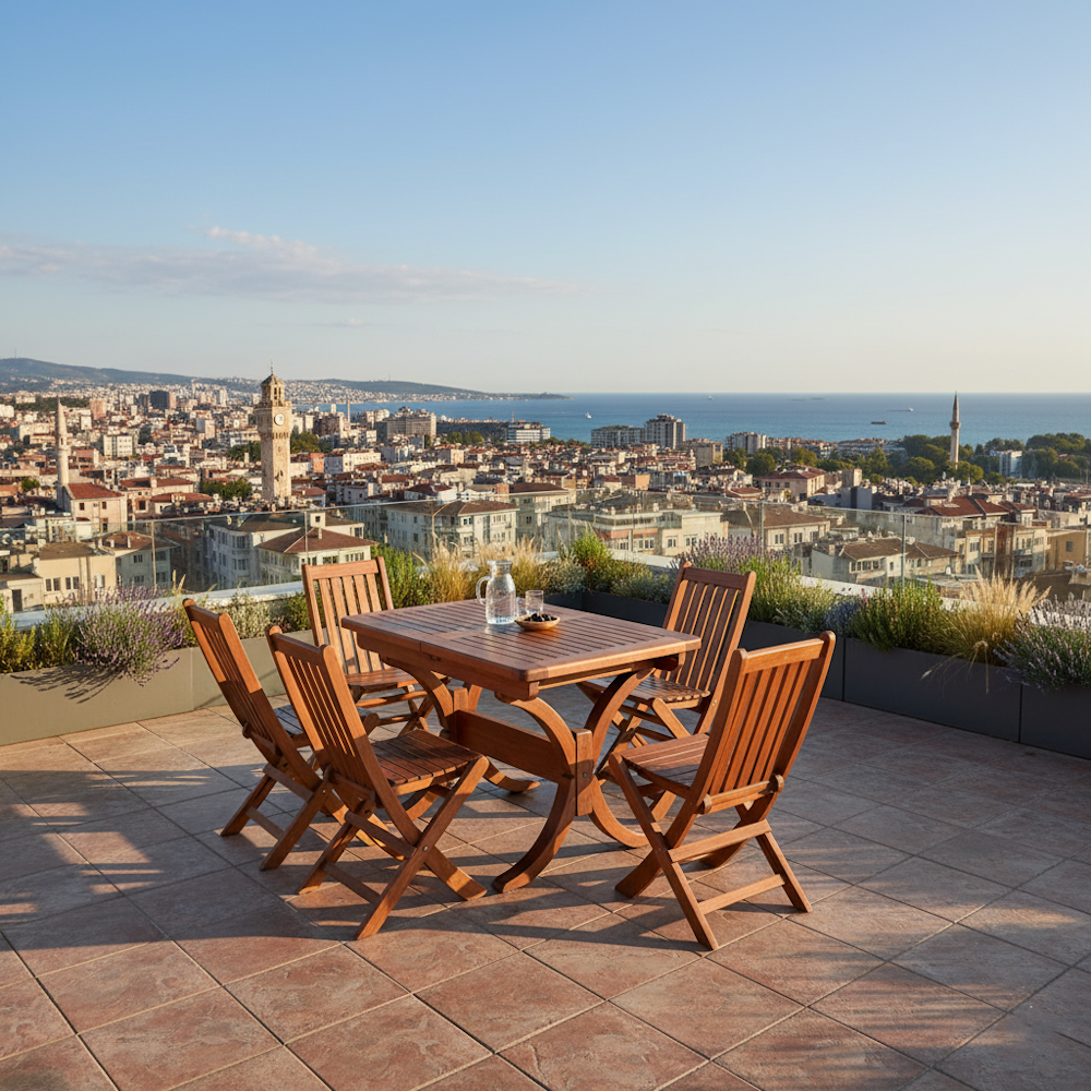 Avşa Side Ahşap Masa Sandalye Takımları - 4 Kişilik Bahçe Balkon Set