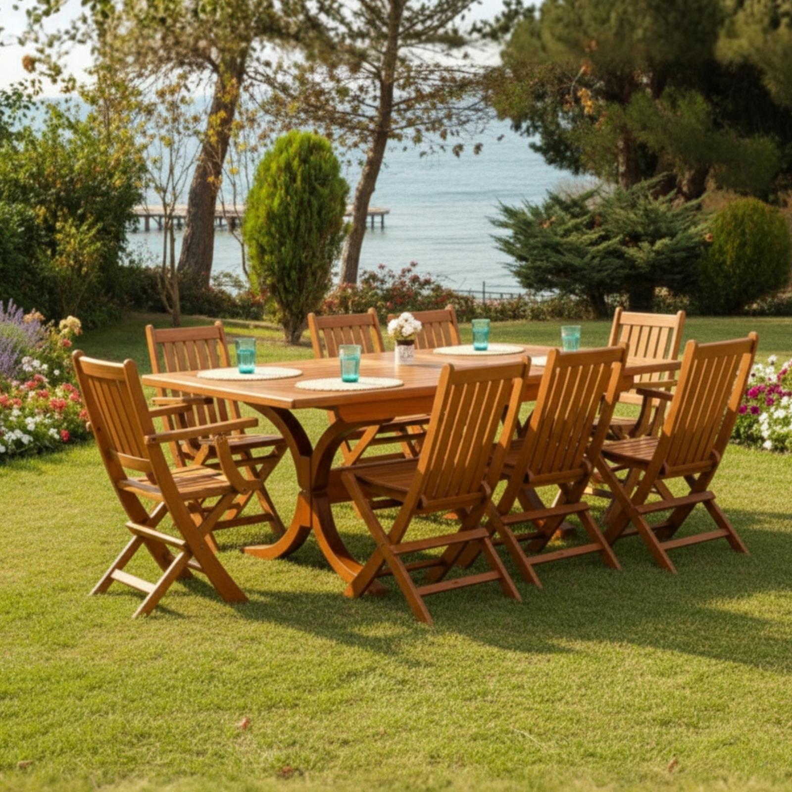 Avşa Side Ahşap Masa Sandalye Takımları -8 Kişilik Bahçe Balkon Set