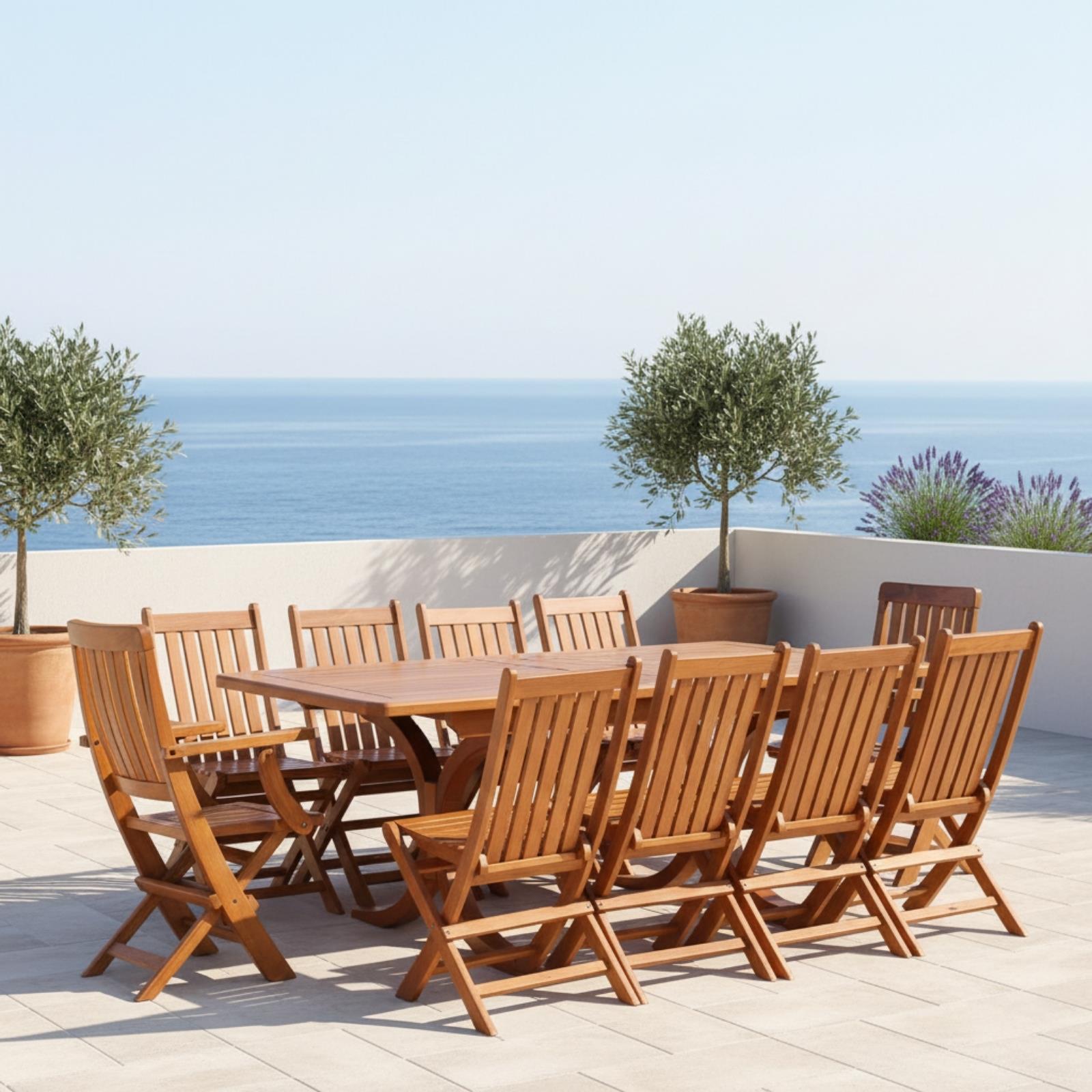Avşa Side Ahşap Masa Sandalye Takımları -10 Kişilik Bahçe Balkon Set