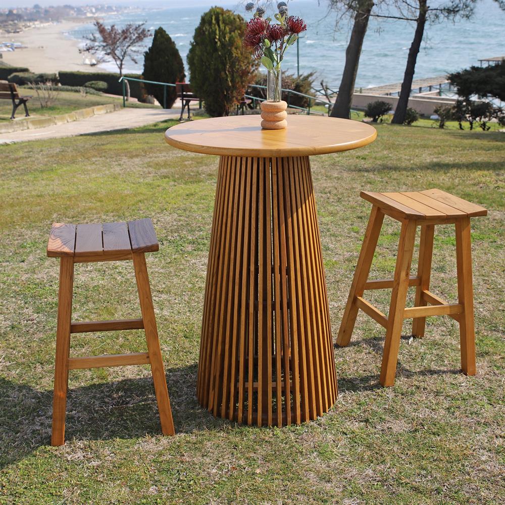 Riva Bar Tipi Yüksek Ahşap Tabure -Kestane