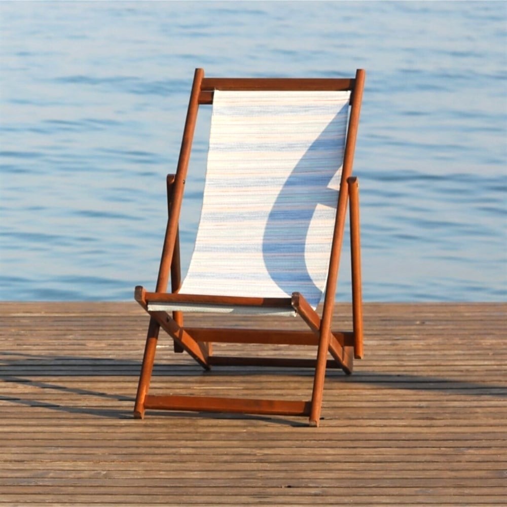 Belek  PVC Kumaşlı Ahşap Şezlong -3 Kademeli Sırt Dayama, Kolçaksız