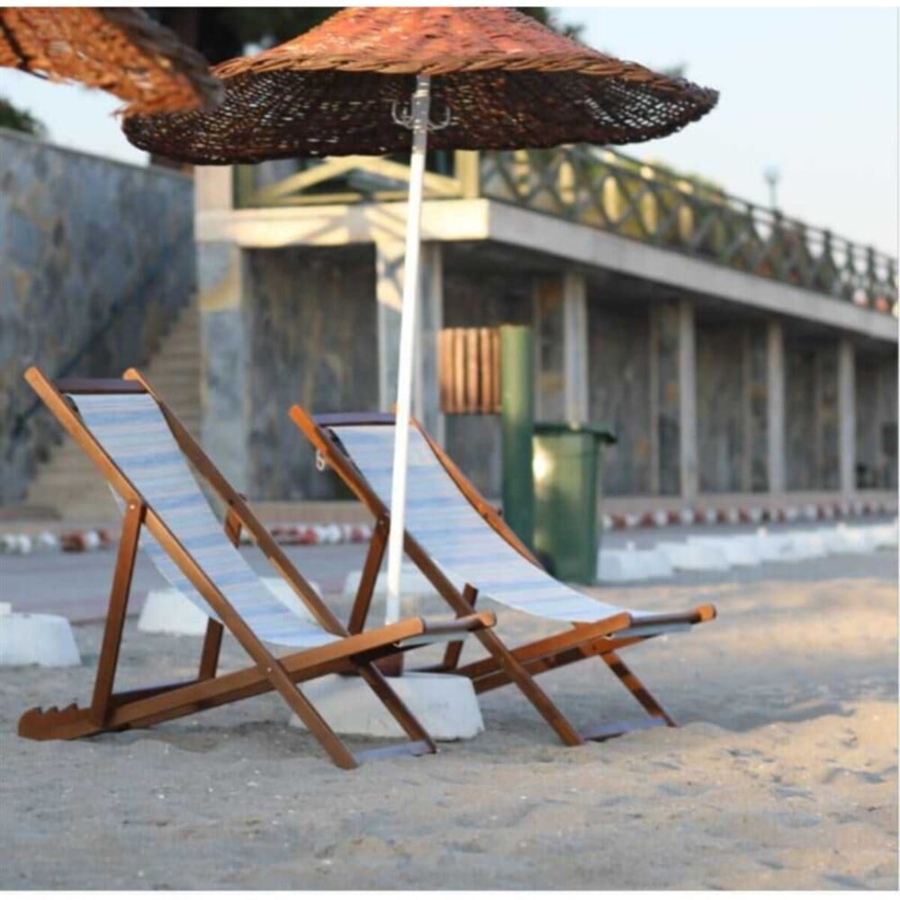 Belek Ahşap Şezlong Set: 2 adet Kademeli  Kolçaksız Şezlong + Sehpa