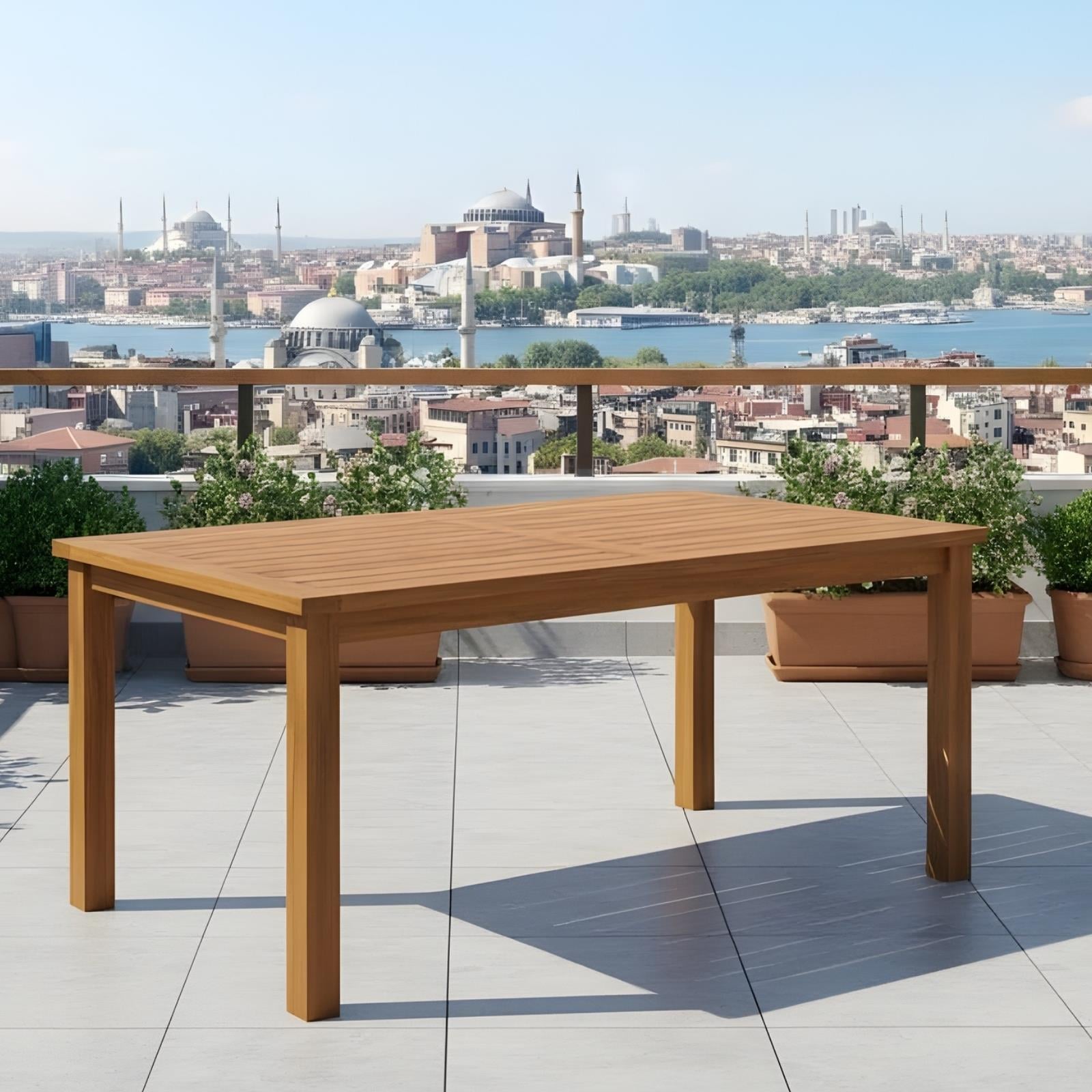 Bodrum Ahşap Masa - Dikdörtgen Ebatlar, Açık Ceviz Renk, Sabit Ayaklı Model Bahçe Balkon Masası