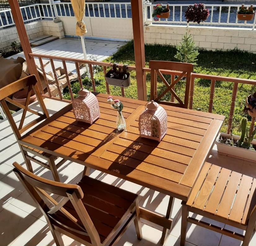 Bodrum Ahşap Masa - Dikdörtgen Ebatlar, Beyaz Renk, Katlanır Model Bahçe Balkon Masası