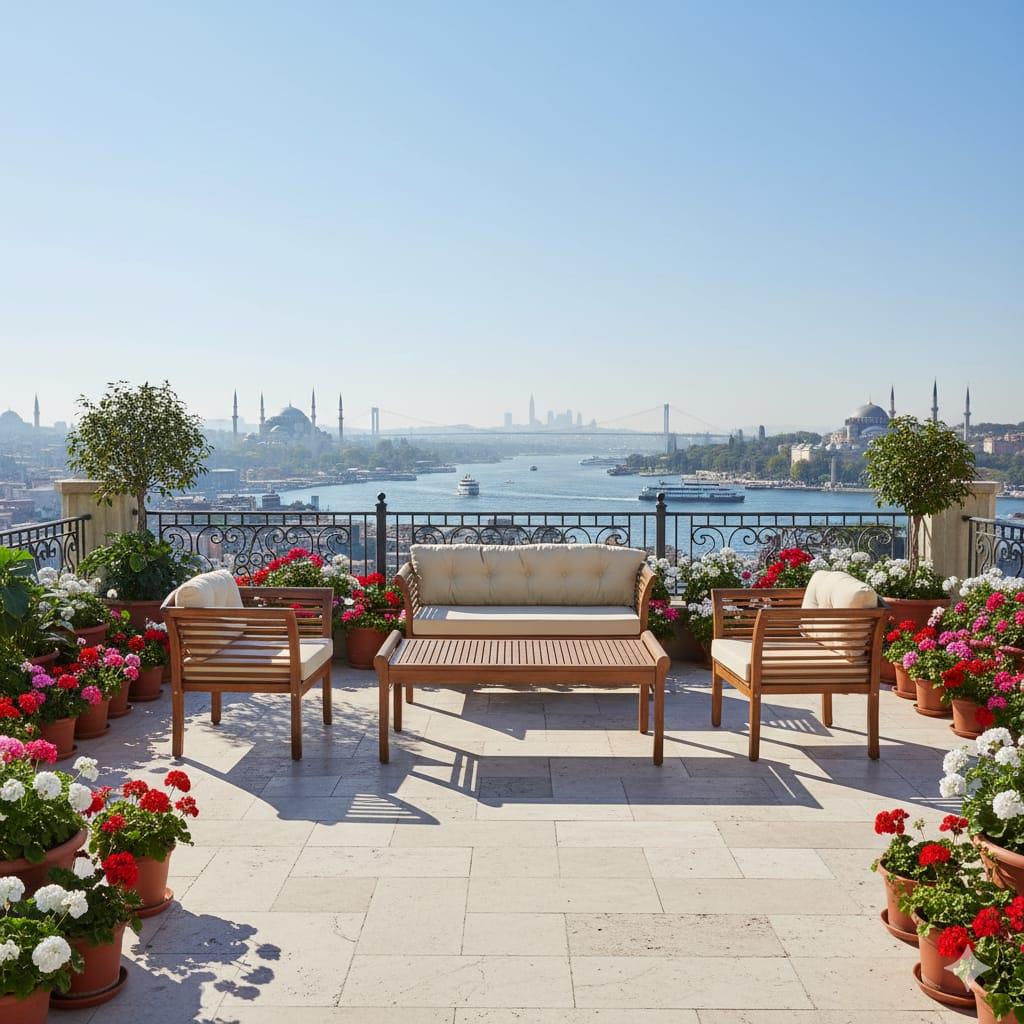 Çeşme Ahşap Bahçe Oturma Grubu - 4 Kişilik Koltuk Takımı
