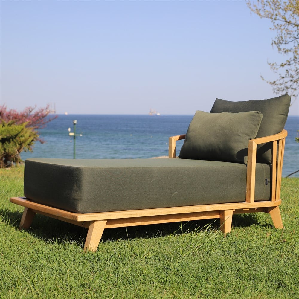 Emirgan Ahşap Şezlong - Lounger -Minderli, Masif Kestane