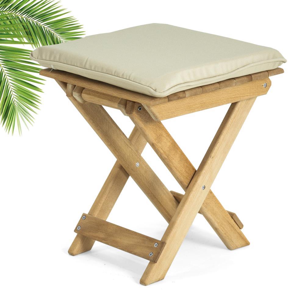 Flat Kayın Ahşap Tabure - Katlanır Bahçe Balkon Taburesi 38x40x45