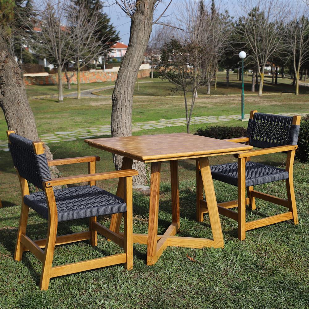 Gökçeada 85x85 Kare Ahşap Bahçe Balkon Masası - Masif Kestane