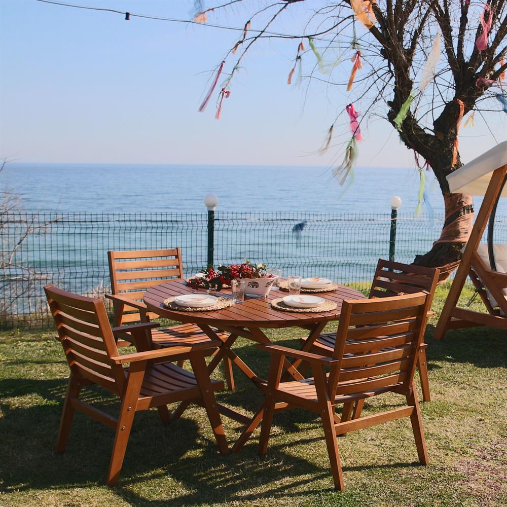 Heybeli Ahşap Bahçe Balkon Sandalyesi -Kolçaklı Sandalye -Boss Chair