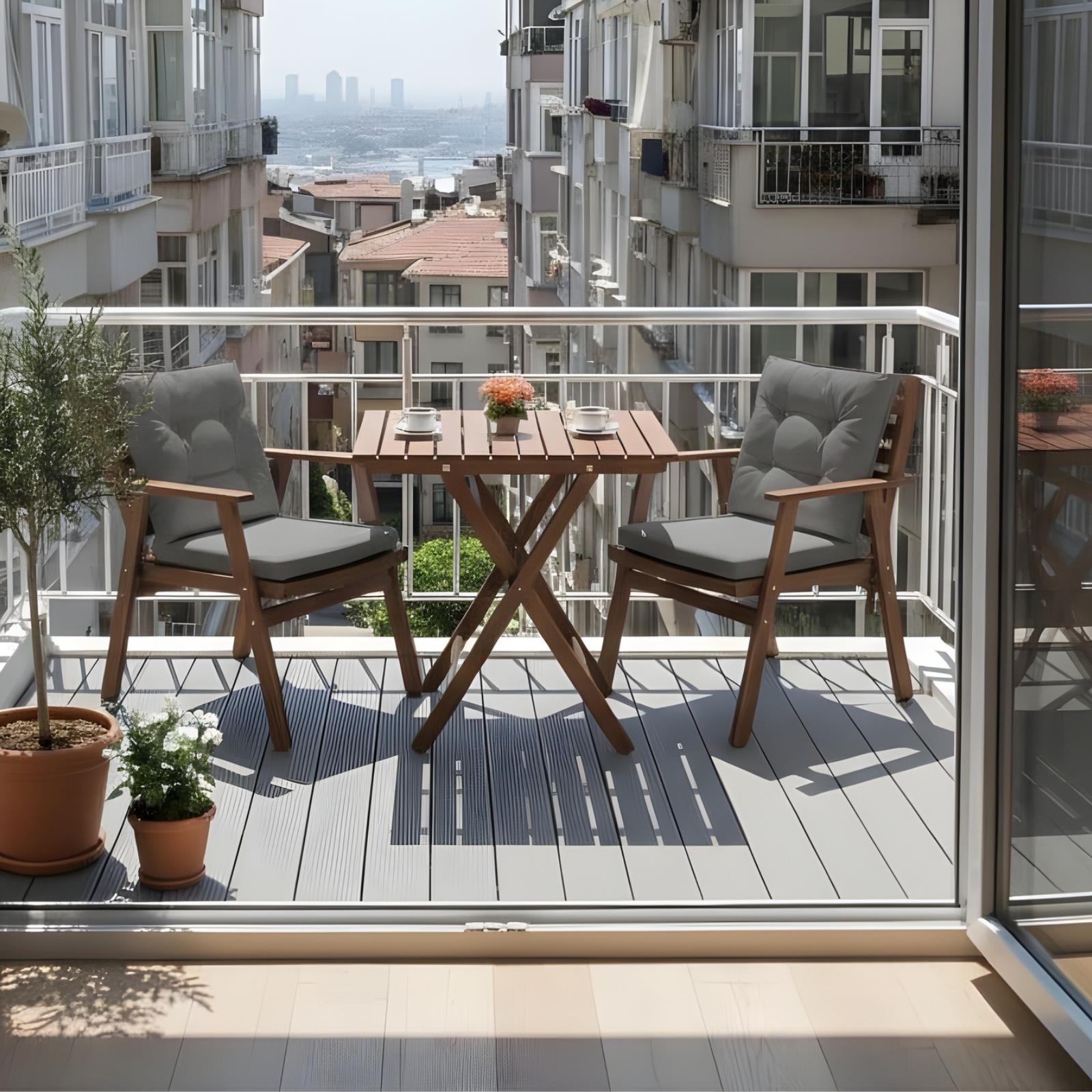 Heybeli Ahşap Masa Sandalye Takımları -2 Kişilik Bahçe Balkon Set, Minderli