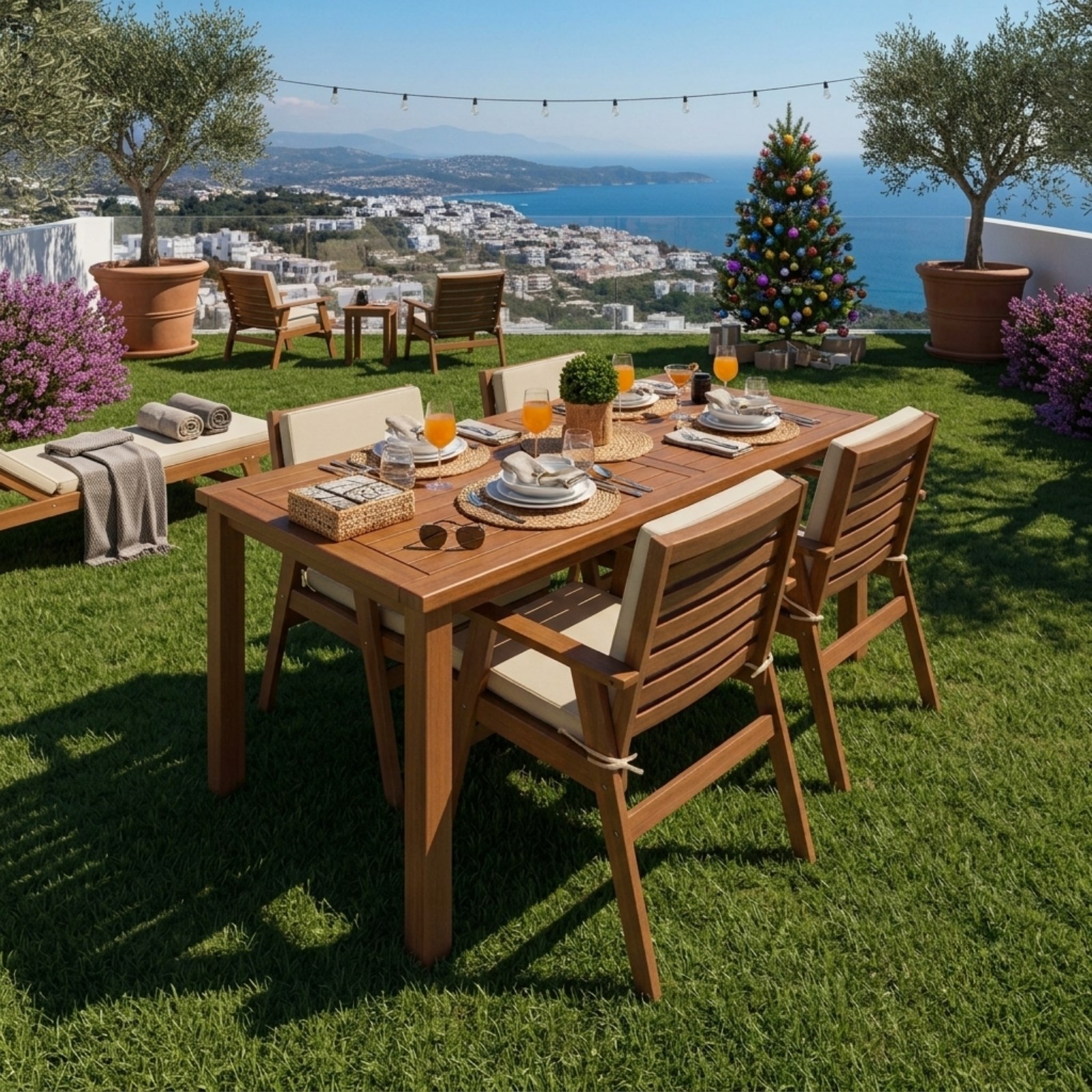 Heybeli S Lüks Ahşap Masa Sandalye Takımları -4 Kişilik Bahçe Balkon Set