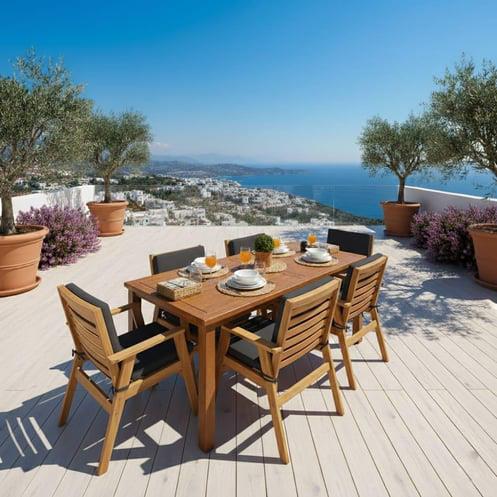 Heybeli S Lüks Ahşap Masa Sandalye Takımları -4 Kişilik Bahçe Balkon Set