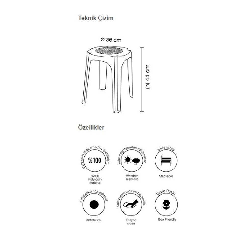 Papatya İnci Plastik Tabure - Bahçe Balkon Taburesi