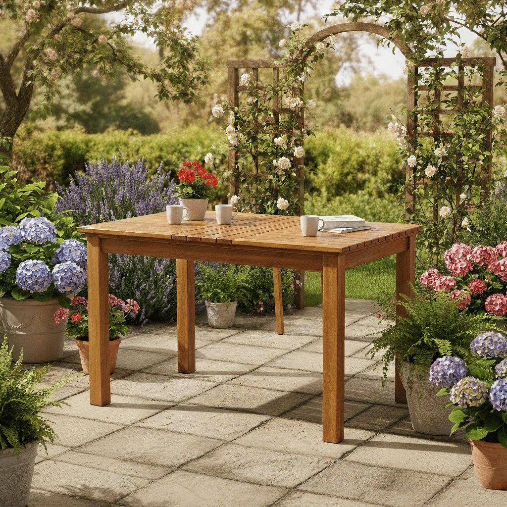 Kaş Ahşap Masa - Dikdörtgen Ebatlar, Sabit Ayaklı Bahçe Balkon Masası