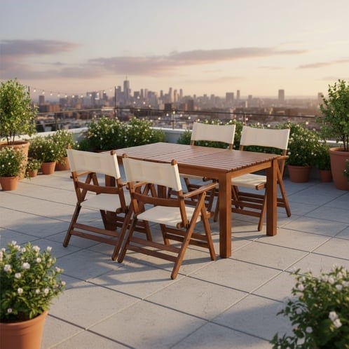 Kaş Ahşap Masa - Dikdörtgen Ebatlar, Sabit Ayaklı Bahçe Balkon Masası