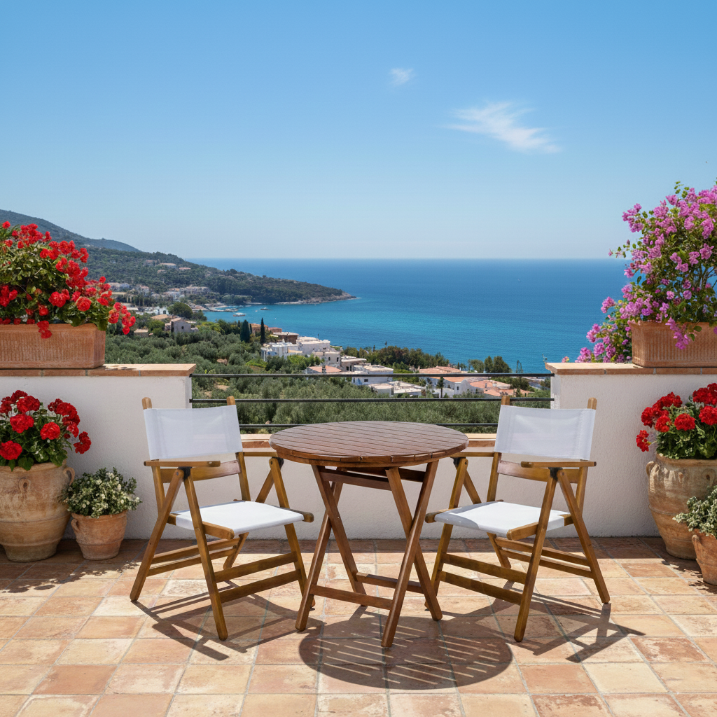 Marmaris Ahşap Masa Sandalye Takımları -2 Kişilik Katlanır Bahçe Balkon Yuvarlak Set, PVCli
