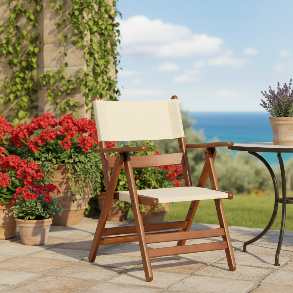 Marmaris Ahşap Masa Sandalye Takımları -2 Kişilik Katlanır Bahçe Balkon Set, PVCli