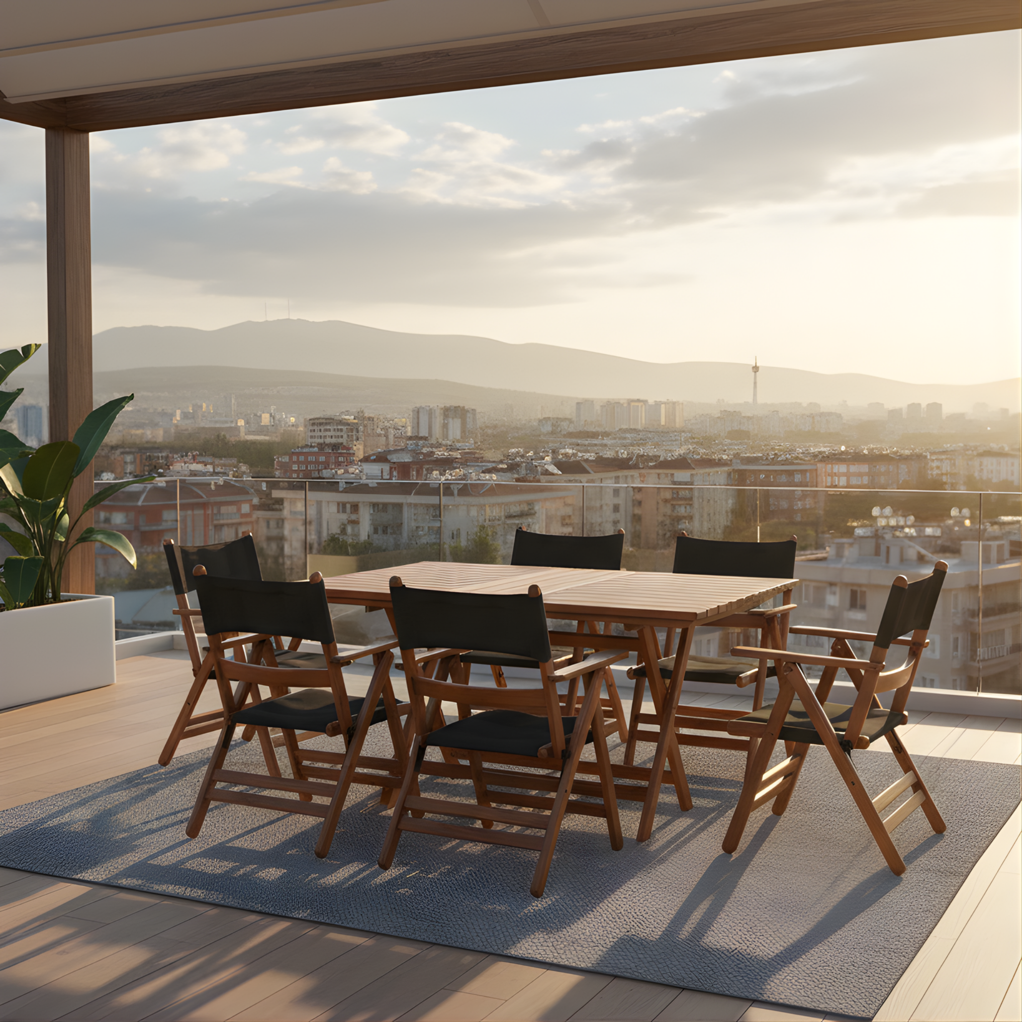Marmaris Ahşap Masa Sandalye Takımları -4 Kişilik Katlanır Bahçe Balkon Set, Minderli