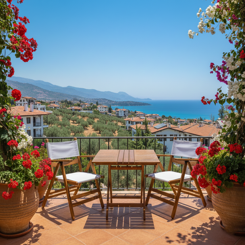Marmaris Ahşap Masa Sandalye Takımları -2 Kişilik Katlanır Bahçe Balkon Set, PVCli