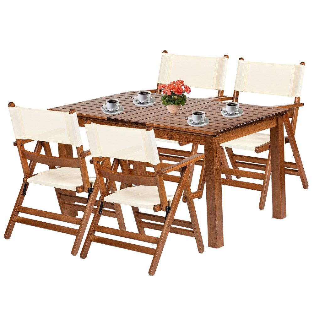 Marmaris PS Ahşap Masa Sandalye Takımları - 4 Kişilik  Bahçe Balkon Set, PVCli
