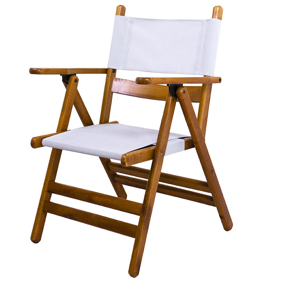 Marmaris Katlanır Ahşap Bahçe Balkon Sandalyesi -Kolçaklı, PVC Kumaşlı