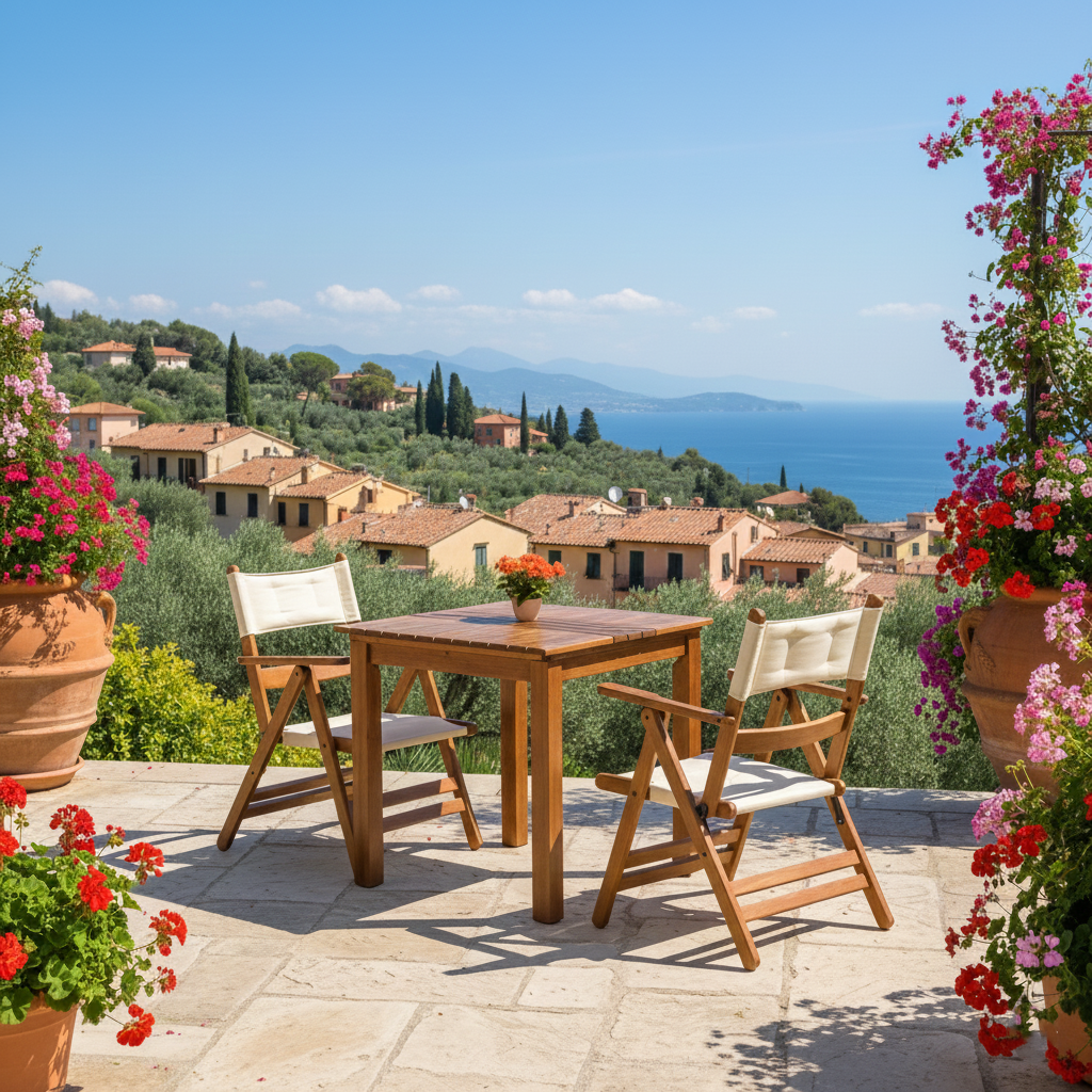 Marmaris MS Ahşap Masa Sandalye Takımları - 2 Kişilik Bahçe Balkon Set, Minderli