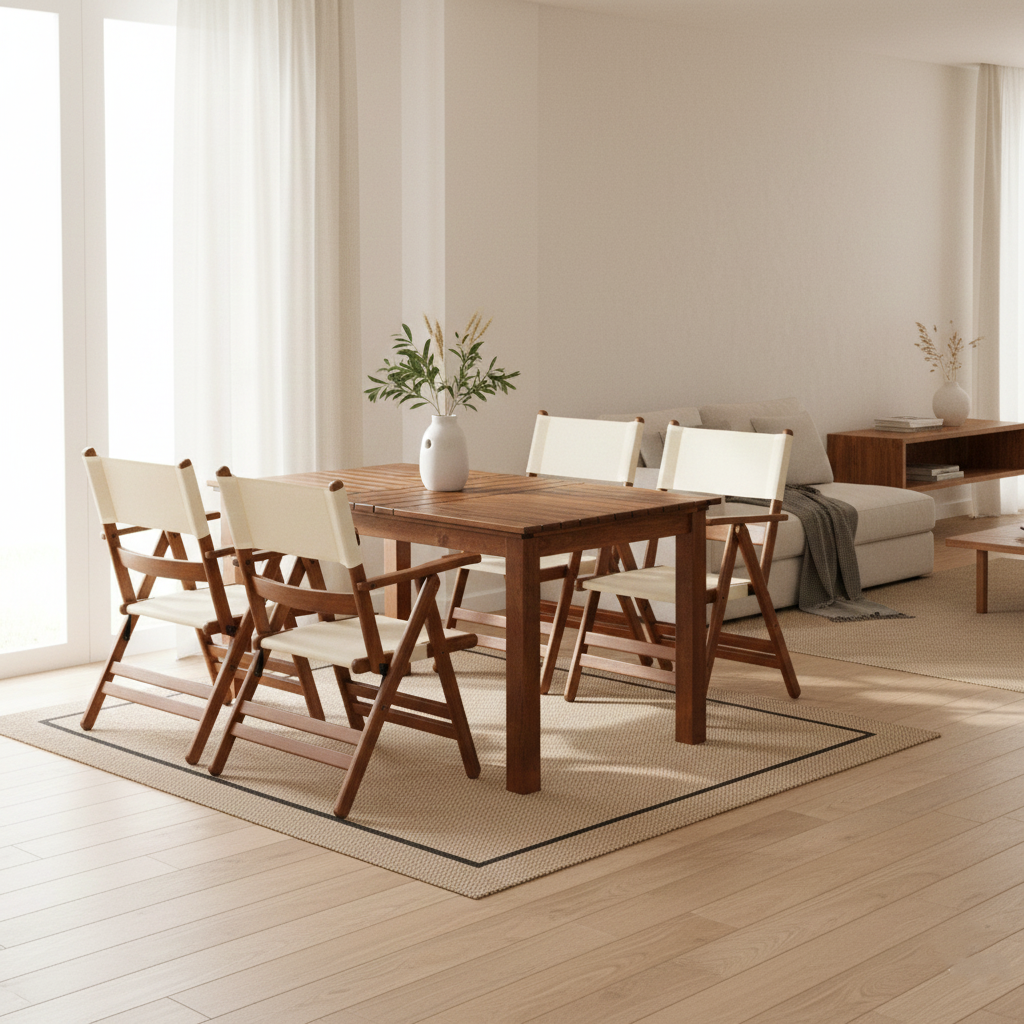 Marmaris PS Ahşap Masa Sandalye Takımları - 4 Kişilik  Bahçe Balkon Set, PVCli