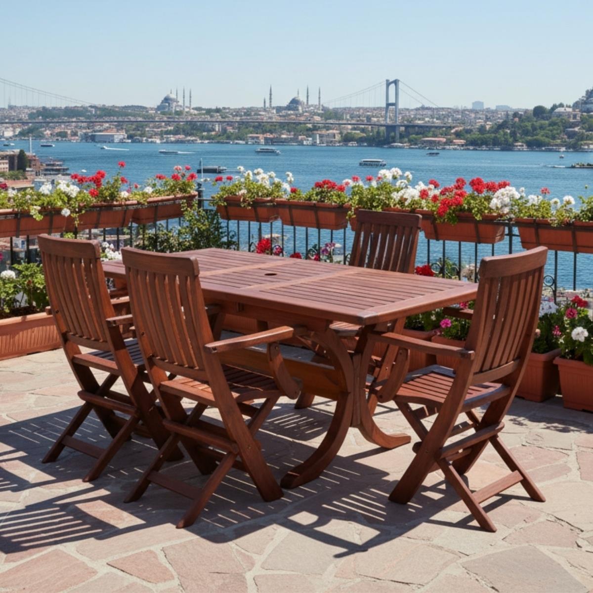 Muğla Açılır Masa Sandalye Takımları - 6 Kişilik Ahşap Bahçe Balkon Set
