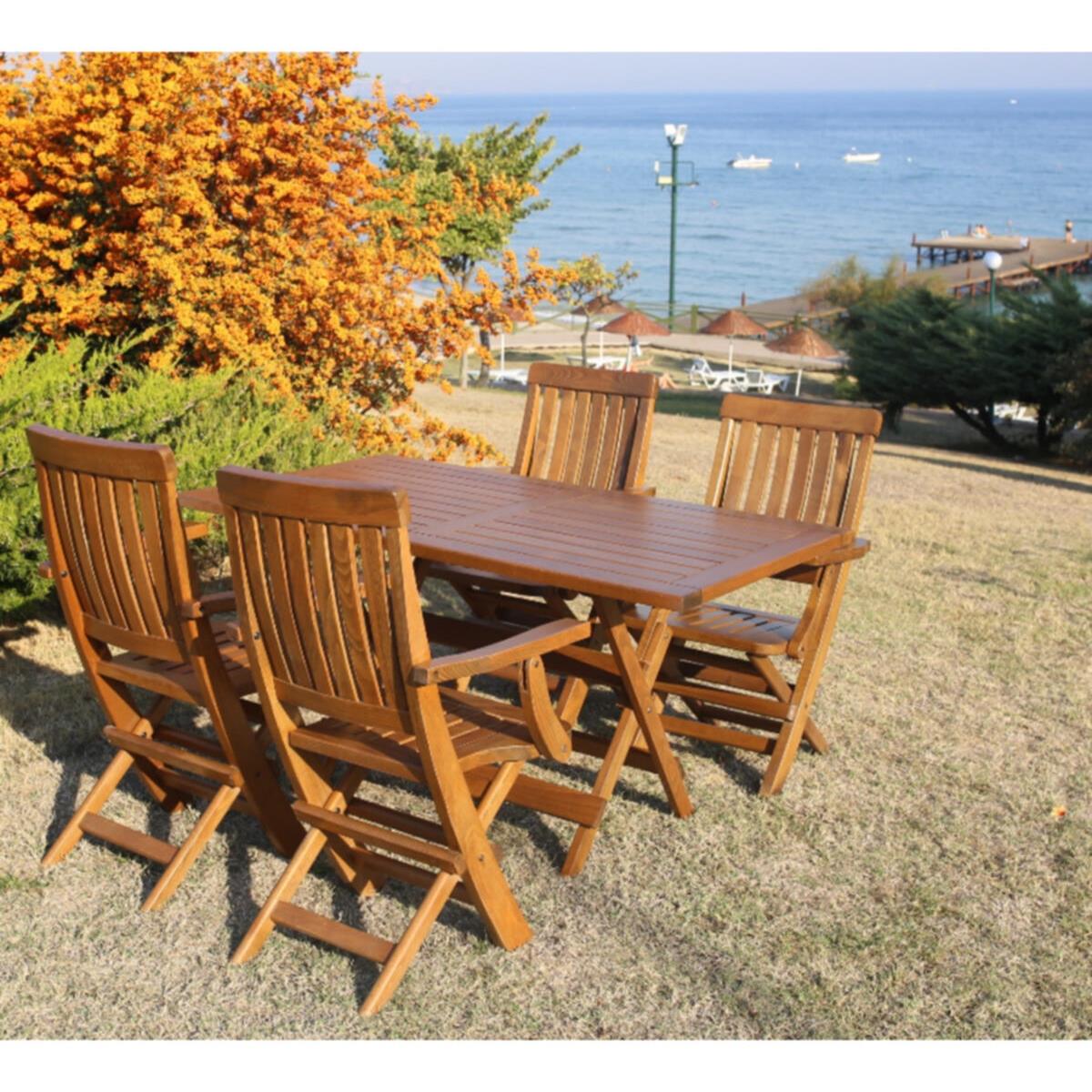 Muğla Lüks Ahşap Masa Sandalye Takımları -4 Kişilik Katlanır Bahçe Balkon Set