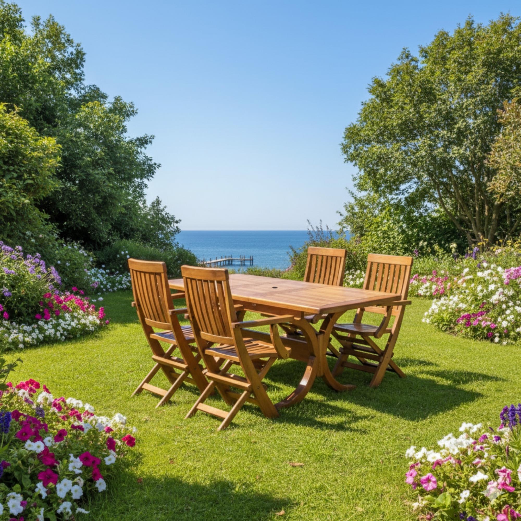 Muğla Side Açılır Masa Sandalye Takımları -4 Kişilik Ahşap Bahçe Balkon Set
