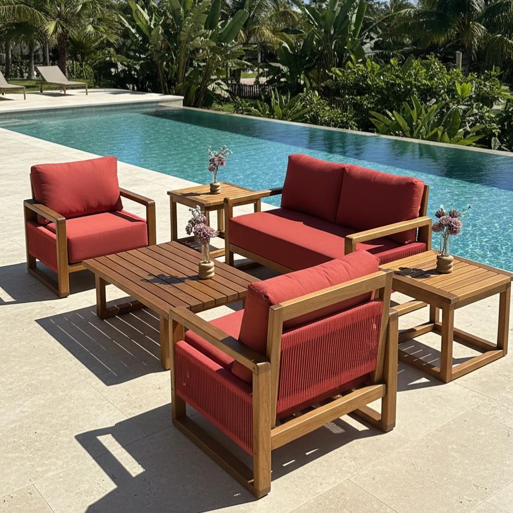 Oslo Ahşap Oturma Grubu - Masif Kestaneden 4 Kişilik İç & Dış Mekan Koltuk Takımı