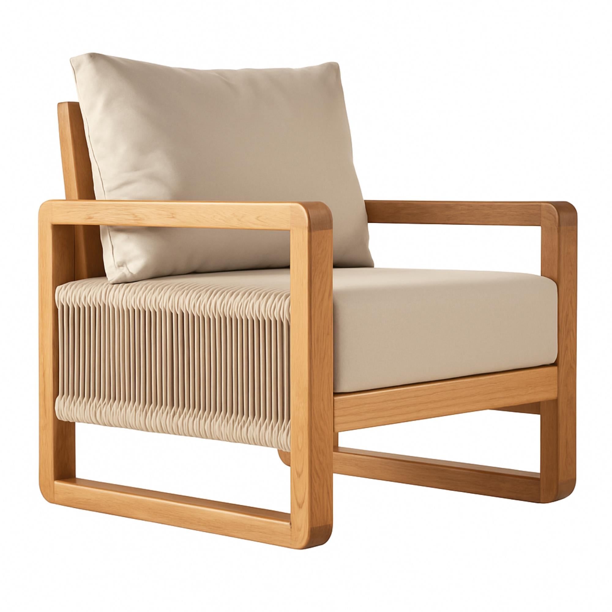 Oslo Tekli Ahşap Koltuk - Masif Kestane, Minderli, Tek Kişilik İç & Dış Mekan Koltuğu