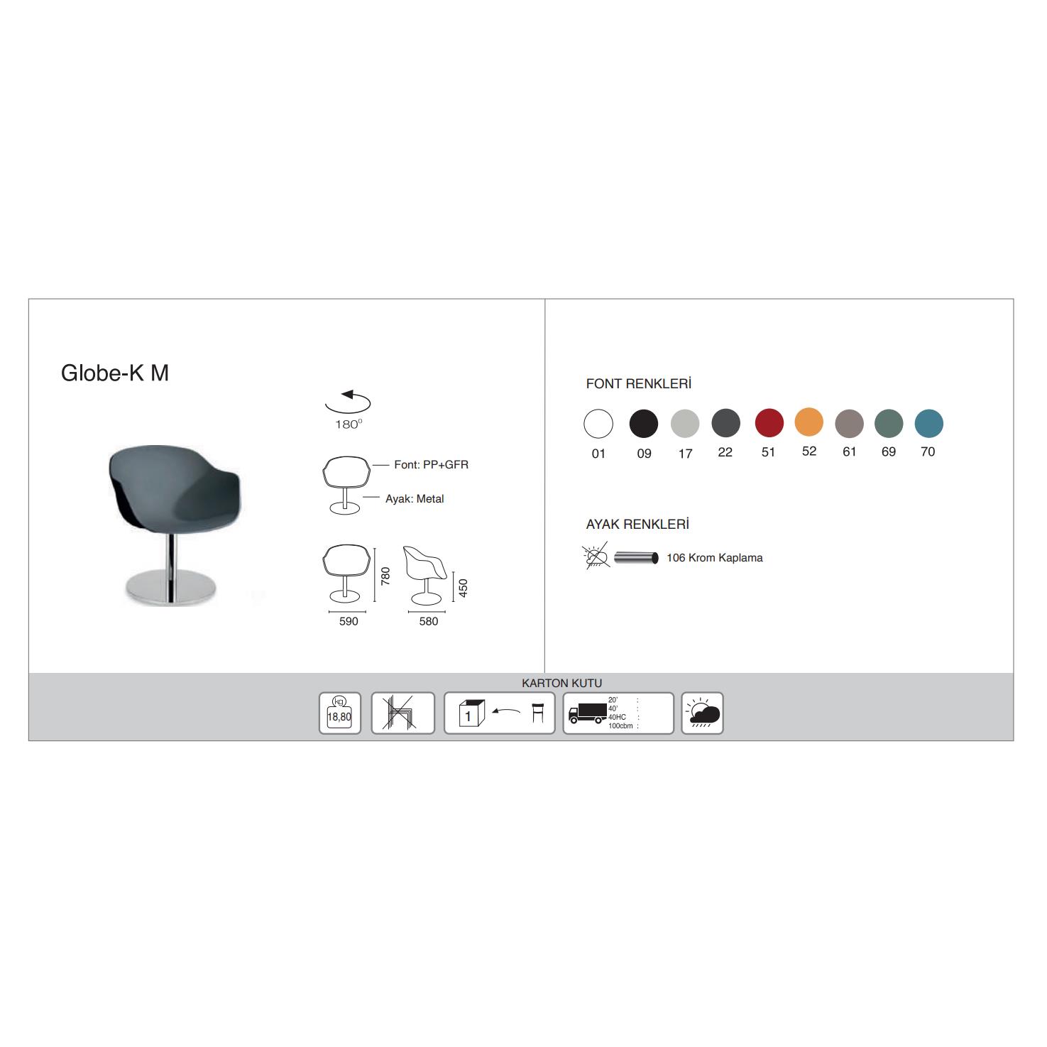 Papatya Globe-K M Koltuk | Metal Ayak - Plastik Oturum | Ev, Ofis, Bahçe Koltuğu
