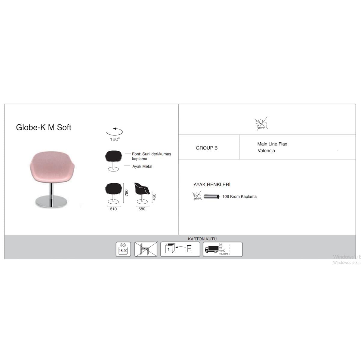 Papatya Globe-K M Soft Koltuk | Metal Ayak - Plastik Oturum | Ev, Ofis, Bahçe Koltuğu