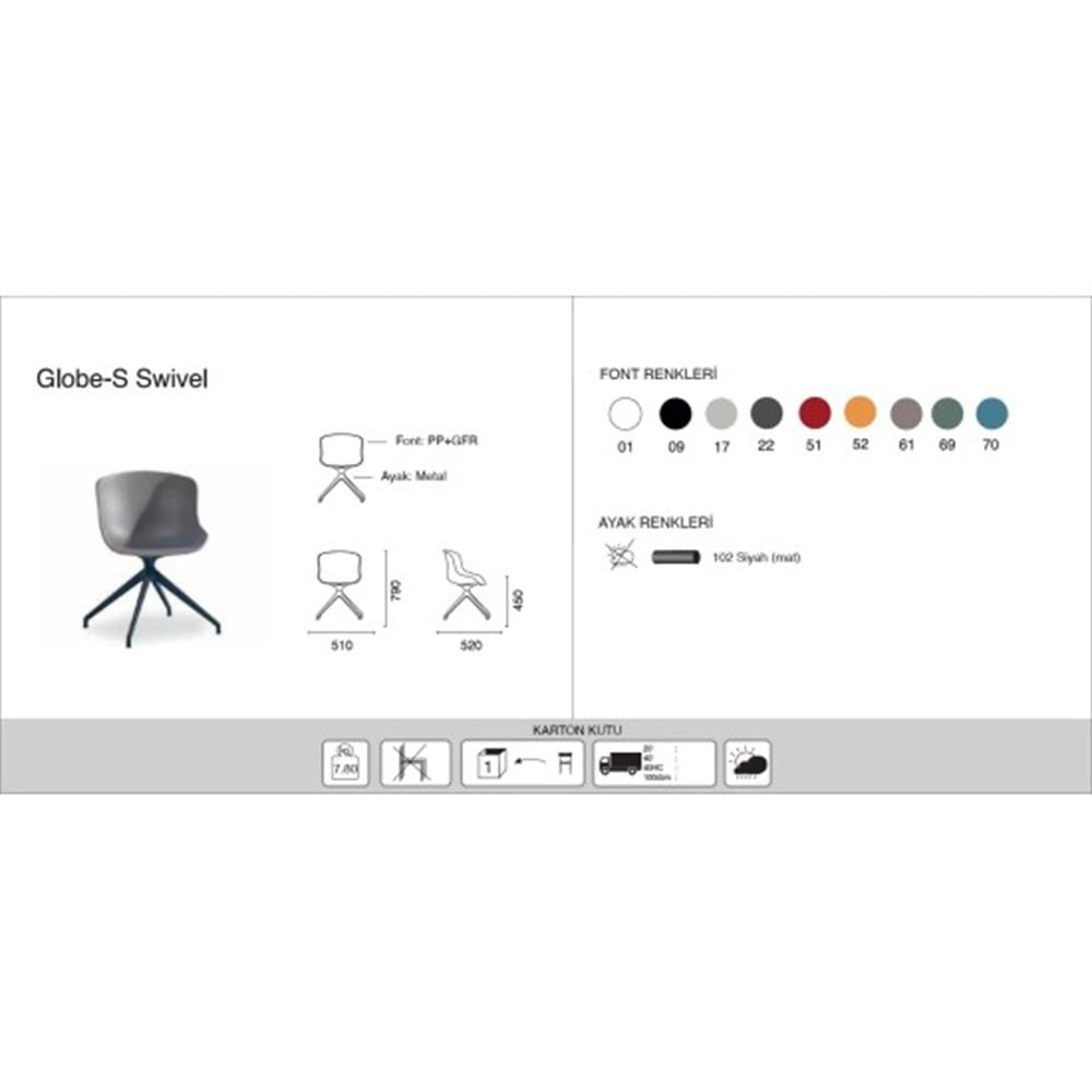 Papatya Globe-S Swivel Sandalye | Metal Ayak - Plastik Oturum | Ev, Ofis Sandalye